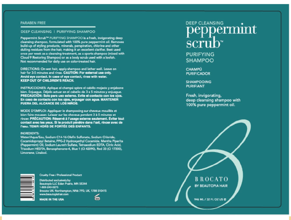 Brocato Shampoing Purifiant à la menthe, huile de menthe pour parfum vivifiant et décongestion du cuir chevelu.