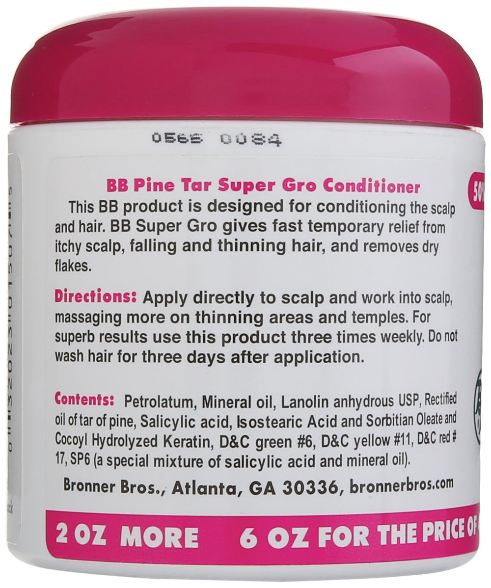 Bronner Bros Pine Tar Super Gro - application sur cuir chevelu pour nourrir les cheveux.