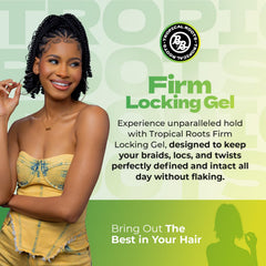 Bronner Bros Tropical Roots Gel – tenue-ferme pour tresses et torsades, sans résidu.