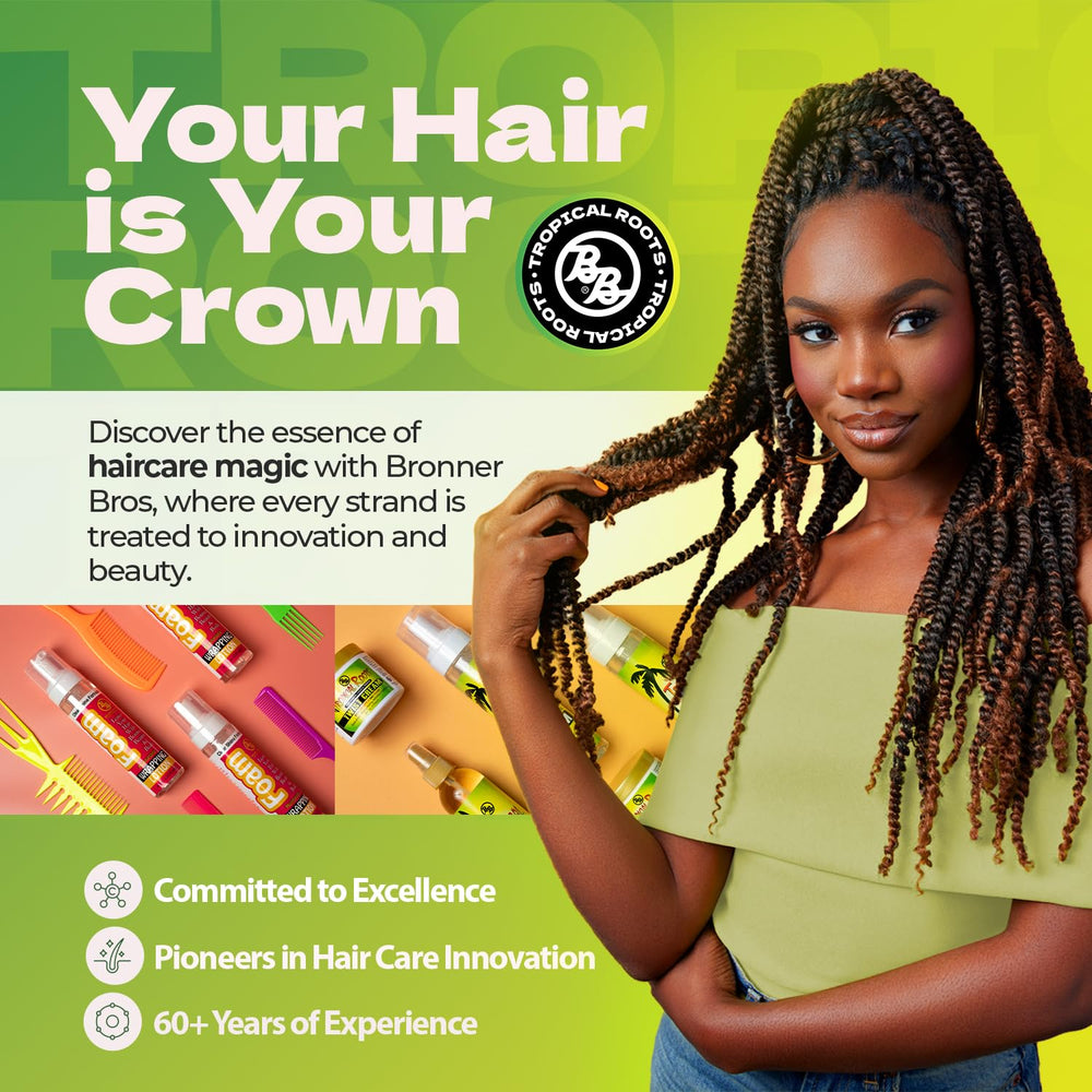 Bronner Bros Tropical Roots Gel – vitamine-B5-B12 pour cheveux forts lors du coiffage.