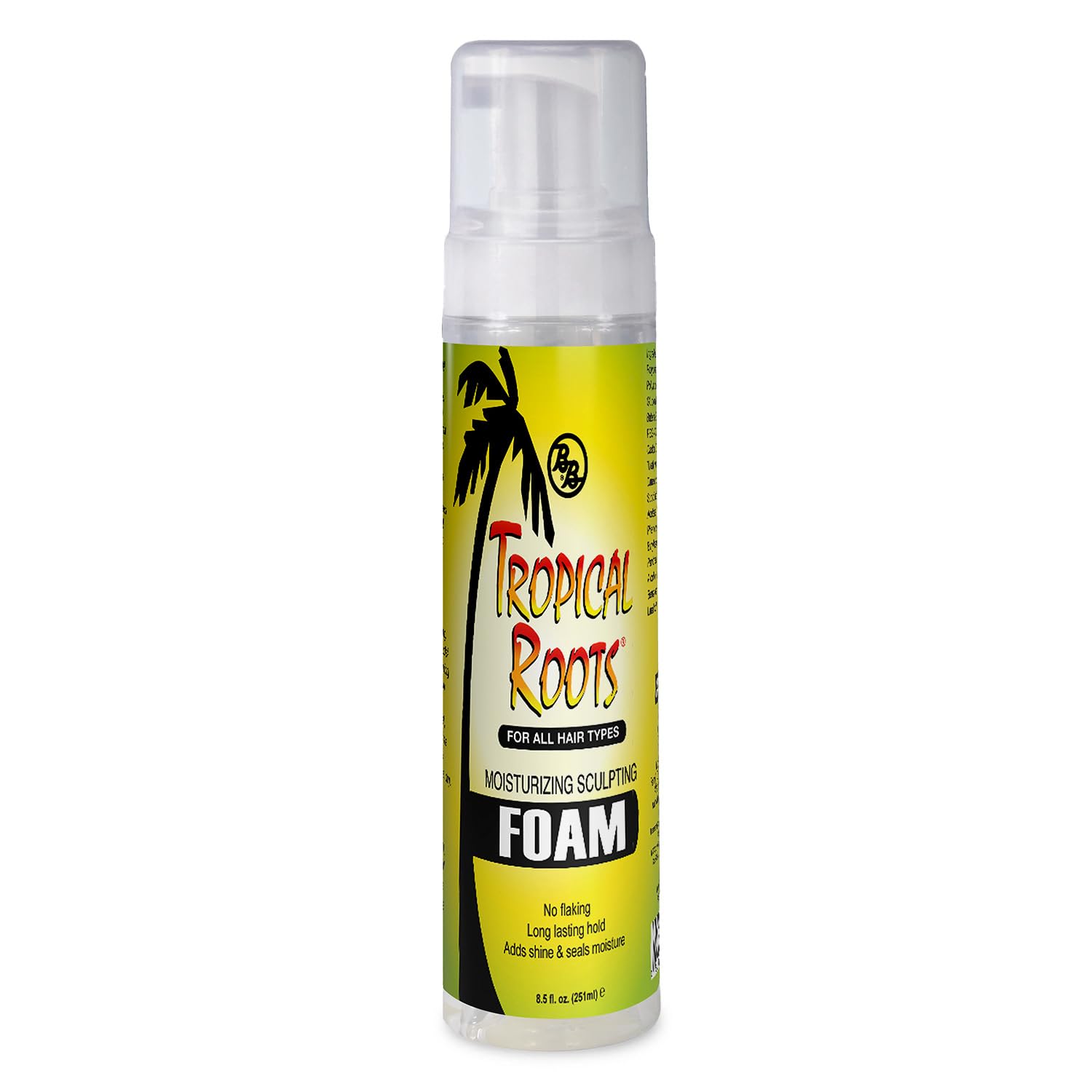 Bronner Bros Tropical Roots Mousse hydratante en flacon, idéale pour l'hydratation.