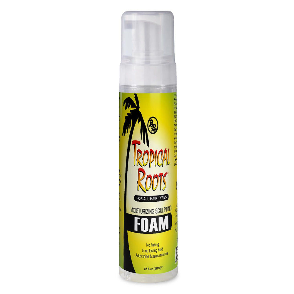 Bronner Bros Tropical Roots Mousse hydratante en flacon, idéale pour l'hydratation.