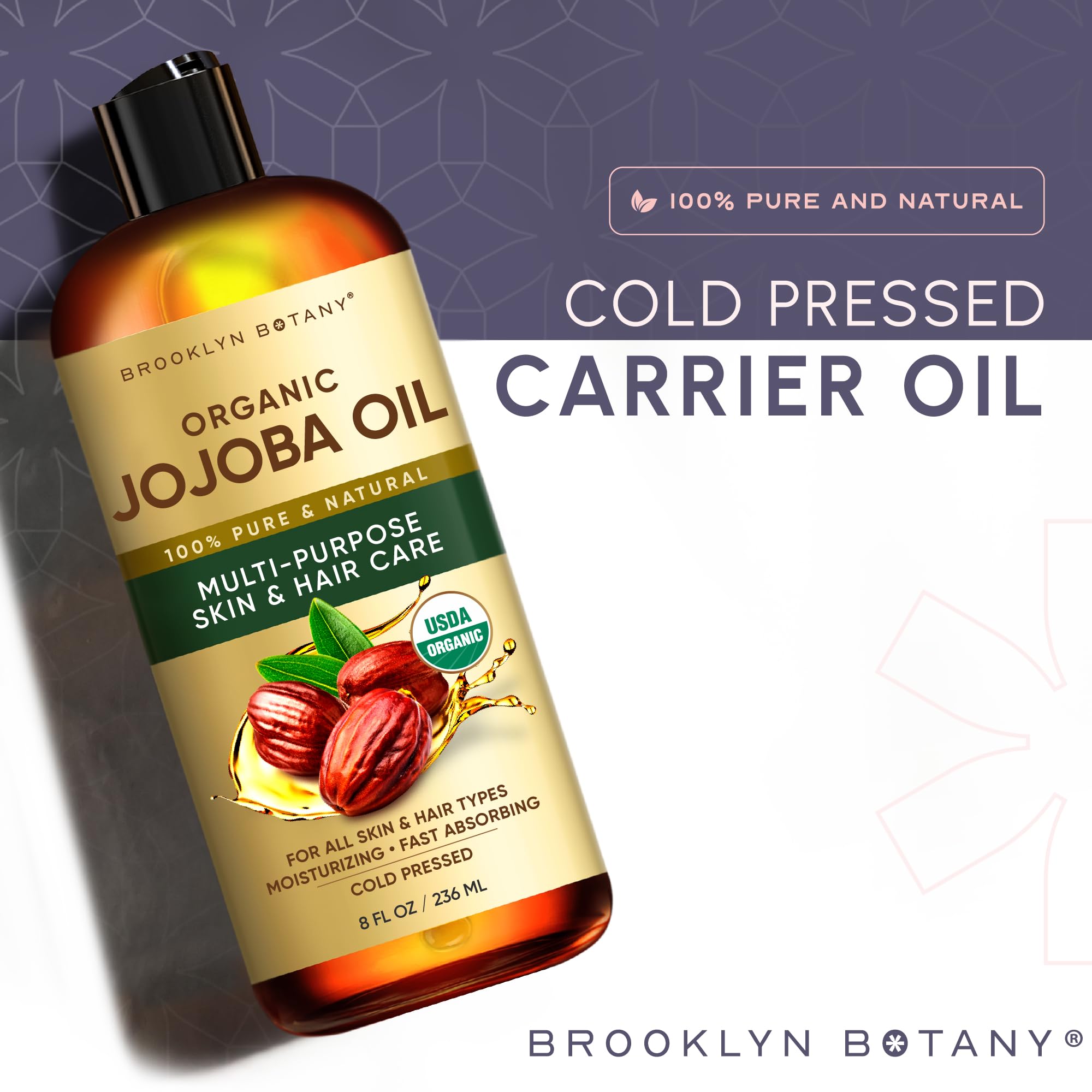 Brooklyn Botany huile de jojoba bio – massage doux pour la détente et la peau.