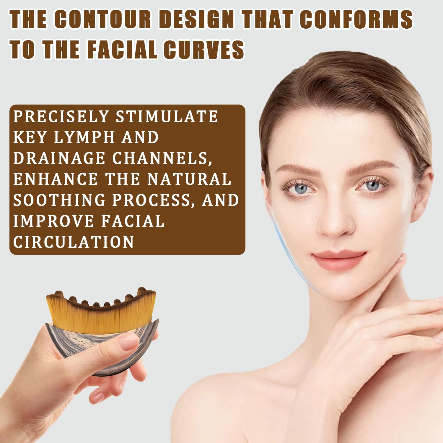 Brosse contour lymphatique visage, application uniforme des soins.