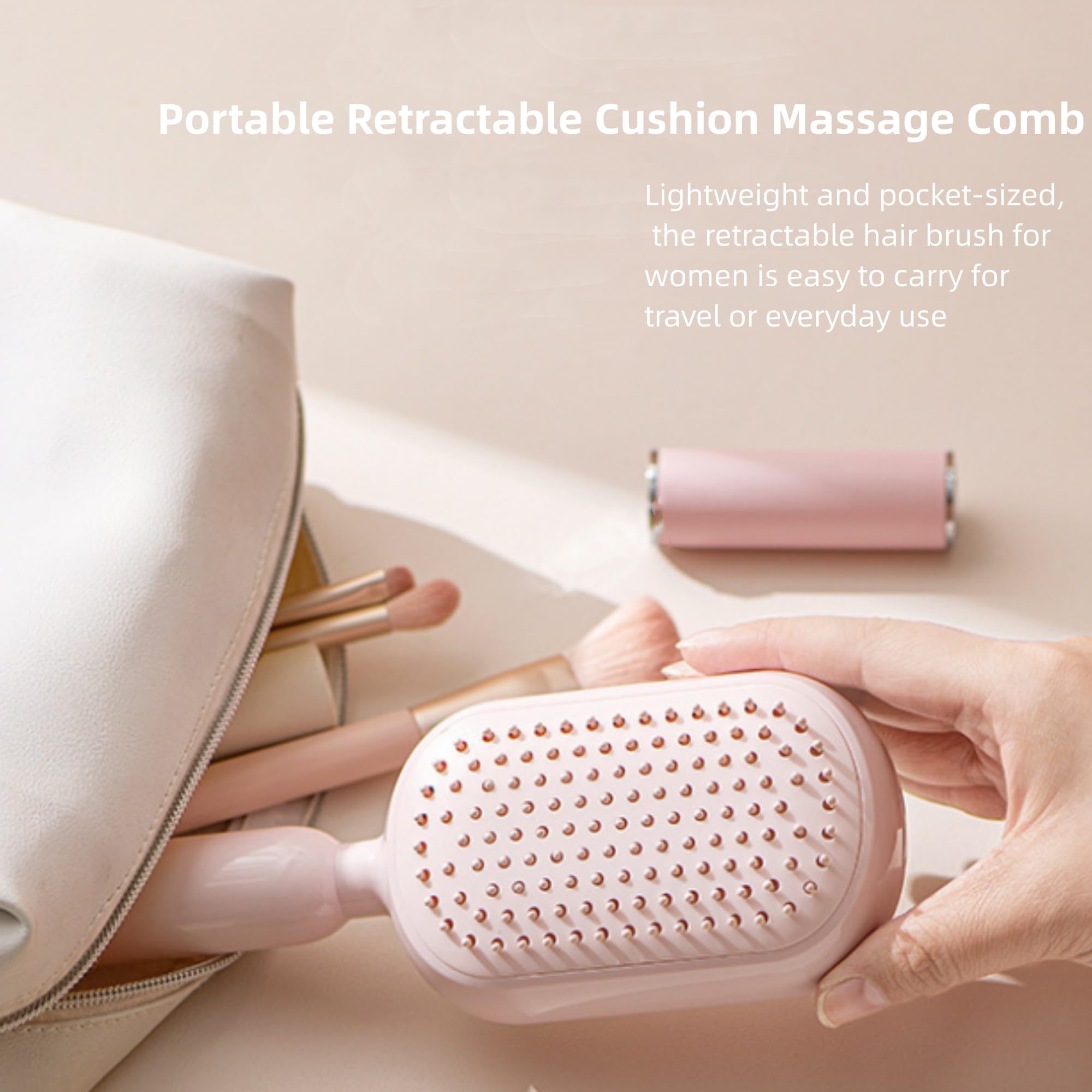 Brosse-cheveux portable et léger, idéal pour le sac ou le voyage.