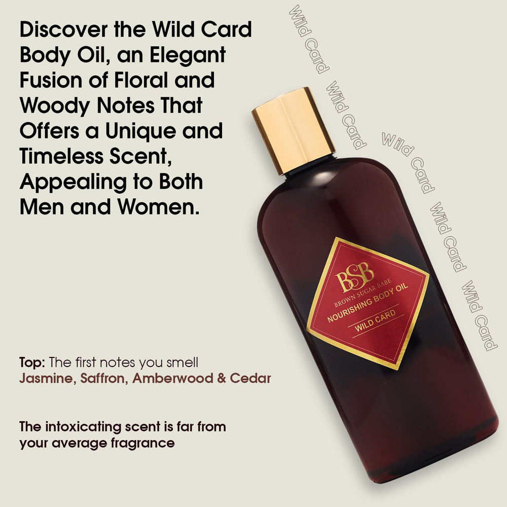Brown Sugar Babe Wild Card Huile Corps, notes de jasmin pour une ambiance florale sophistiquée.