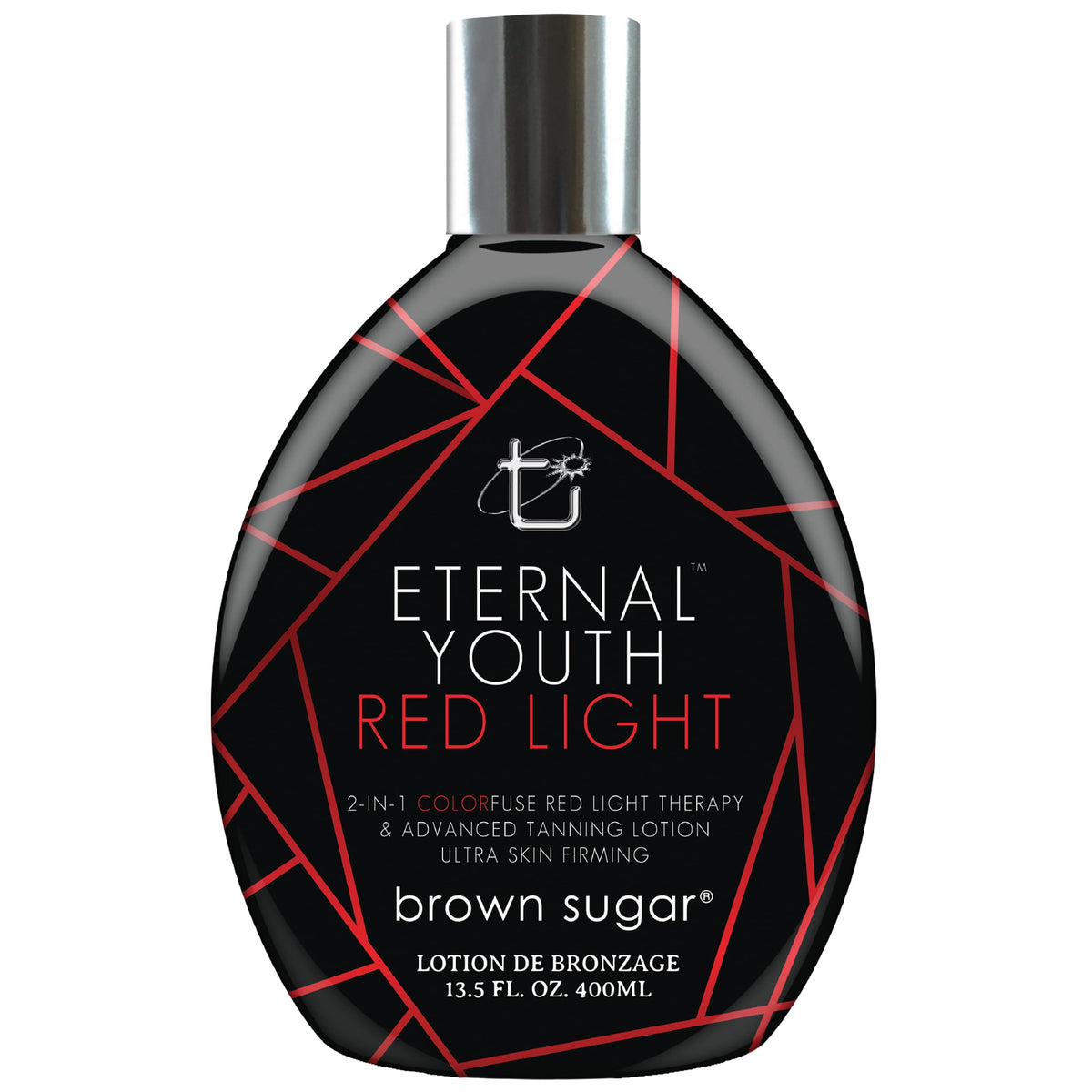 Brown Sugar Eternal Youth Lotion – bouteille, bronzage uniforme et hydratation durable.