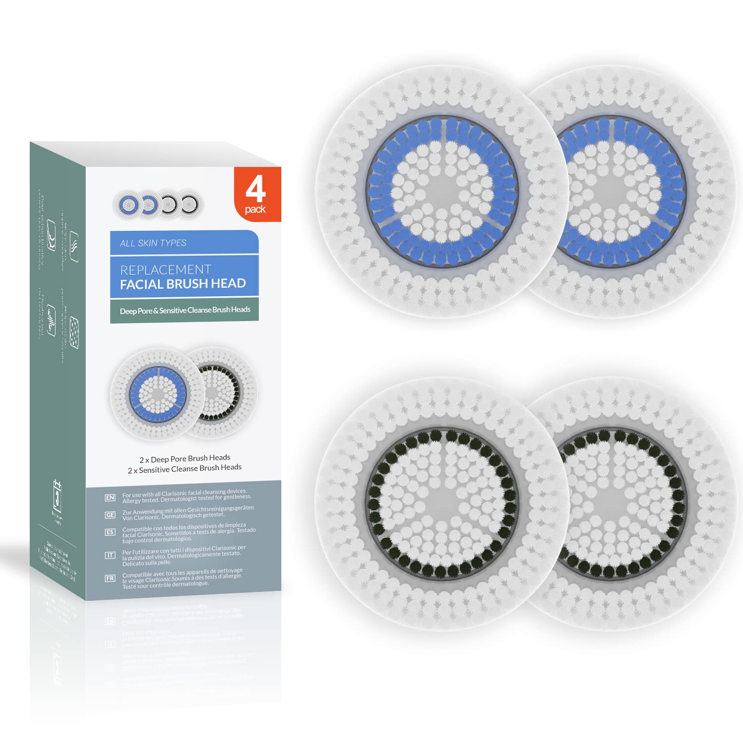 Têtes Brushmo compatibles Clarisonic Mia 1, nettoyage en douceur pour la peau.