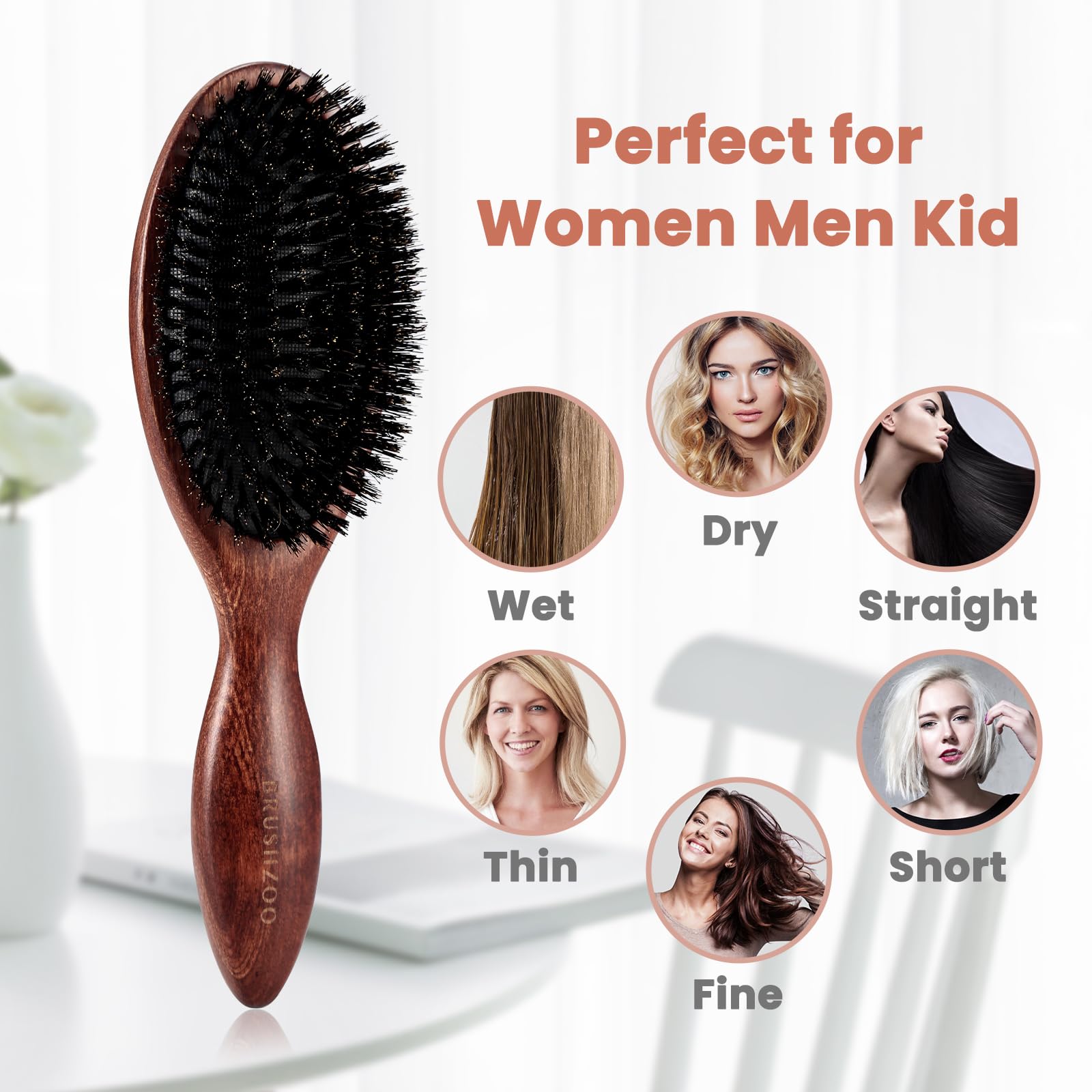 Brosse BRUSHZOO contrôle le frizz et procure une texture naturelle.