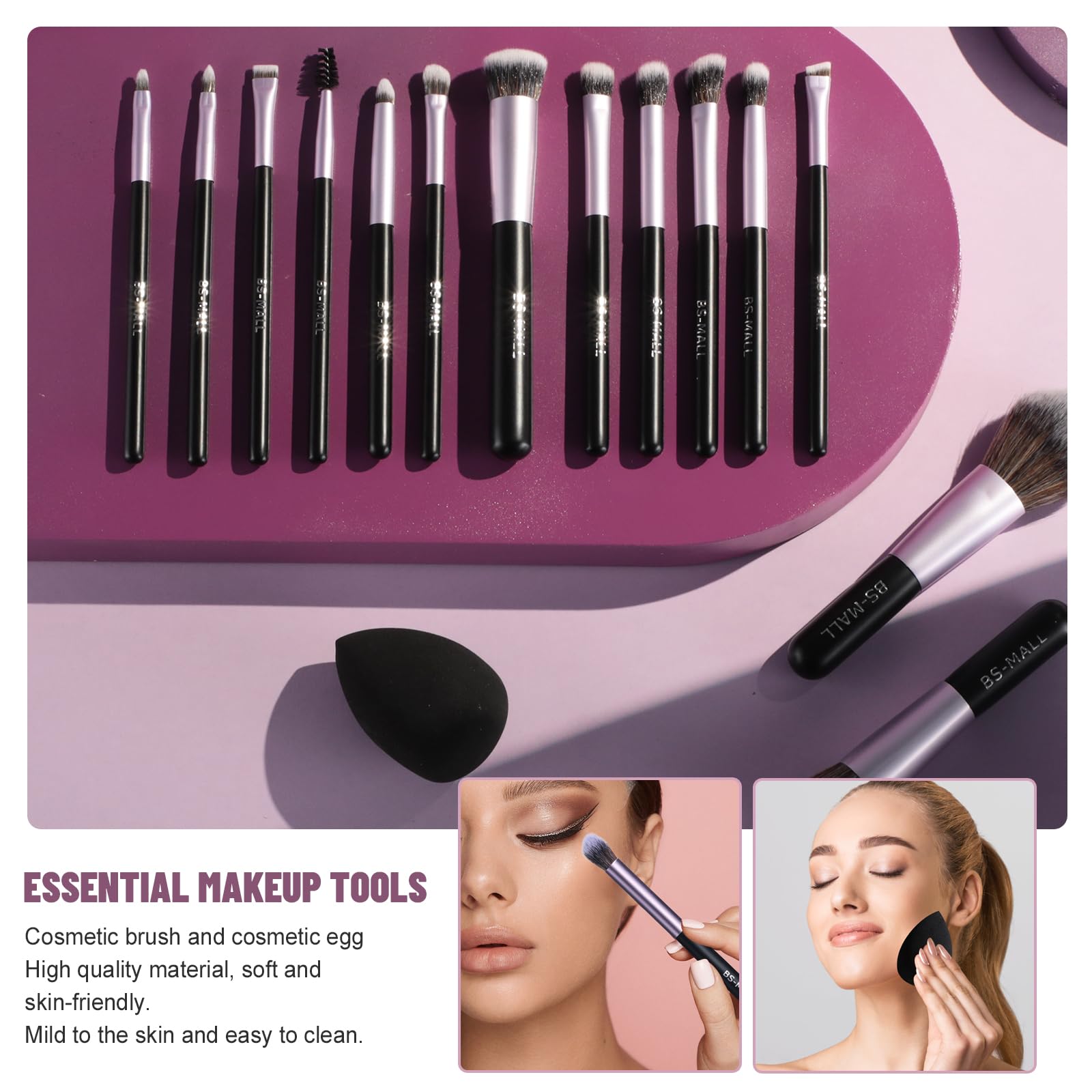 BS-MALL pinceaux ergonomiques avec prise-en-main pour maquillage quotidien.