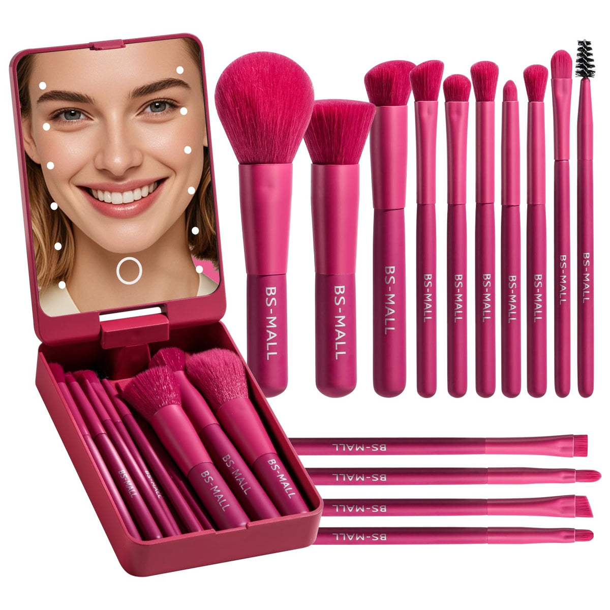 BS-MALL coffret voyage rose, pinceaux précis pour un maquillage en déplacement.
