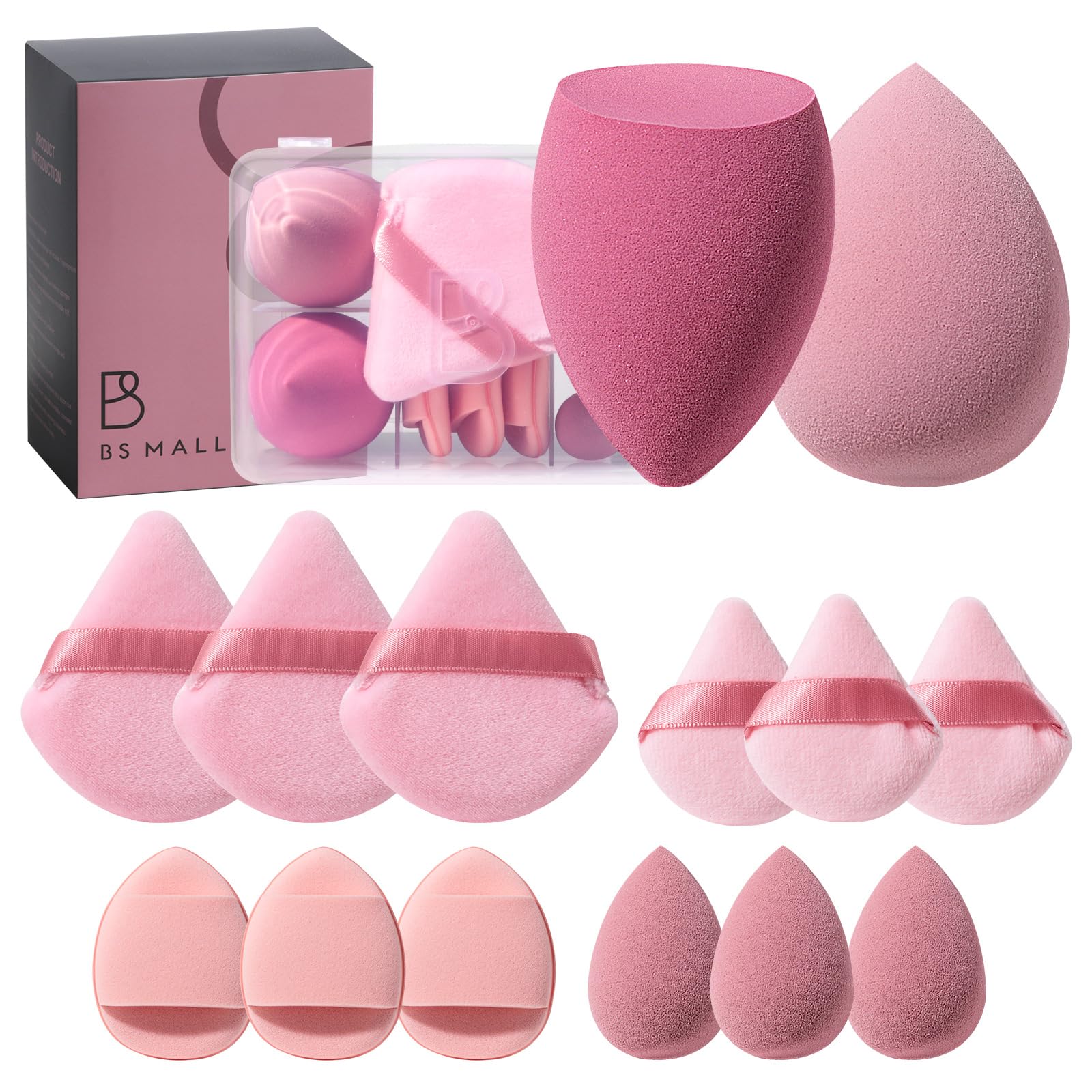 BS-MALL ensemble eponges maquillage 14 pieces pour rendu professionnel et polyvalent.