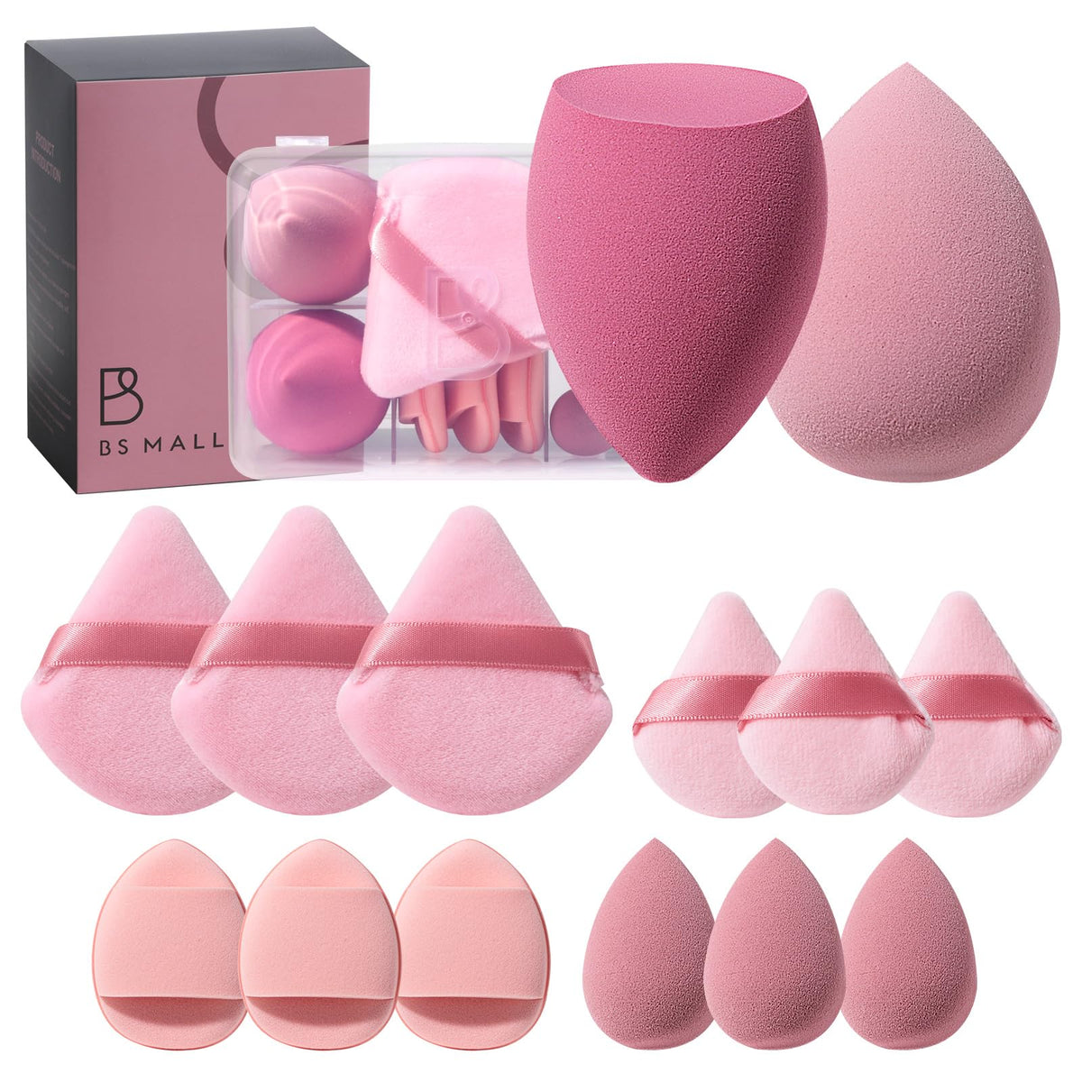 BS-MALL ensemble eponges maquillage 14 pieces pour rendu professionnel et polyvalent.