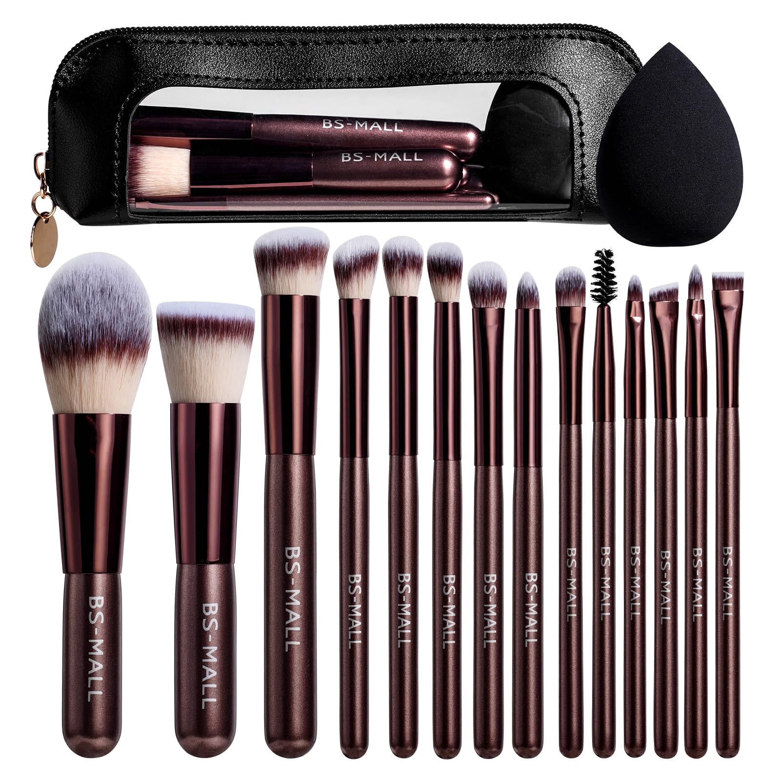 BS-MALL ensemble pinceaux 14 pièces pour fond de teint, application homogène et naturelle.
