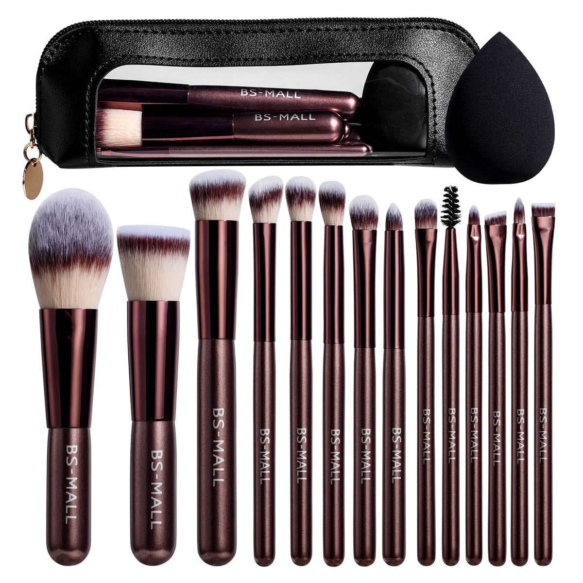 BS-MALL ensemble pinceaux 14 pièces pour fond de teint, application homogène et naturelle.