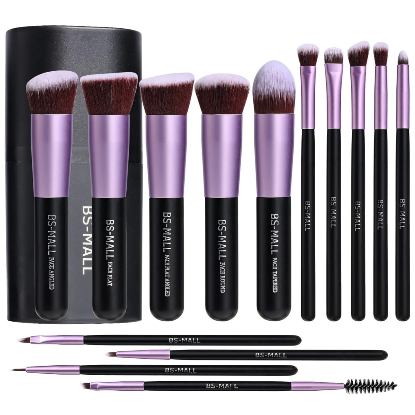 Ensemble BS-MALL pinceaux maquillage violet avec étui, prêt pour débutants.