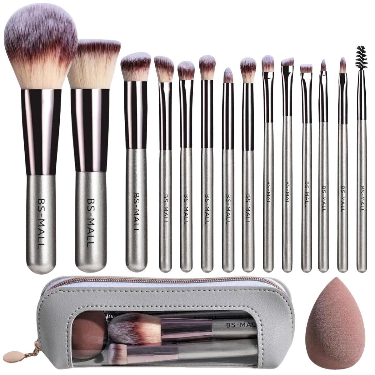 Ensemble BS-MALL pinceaux maquillage 14 pièces, pratique pour le voyage et l'application précise.