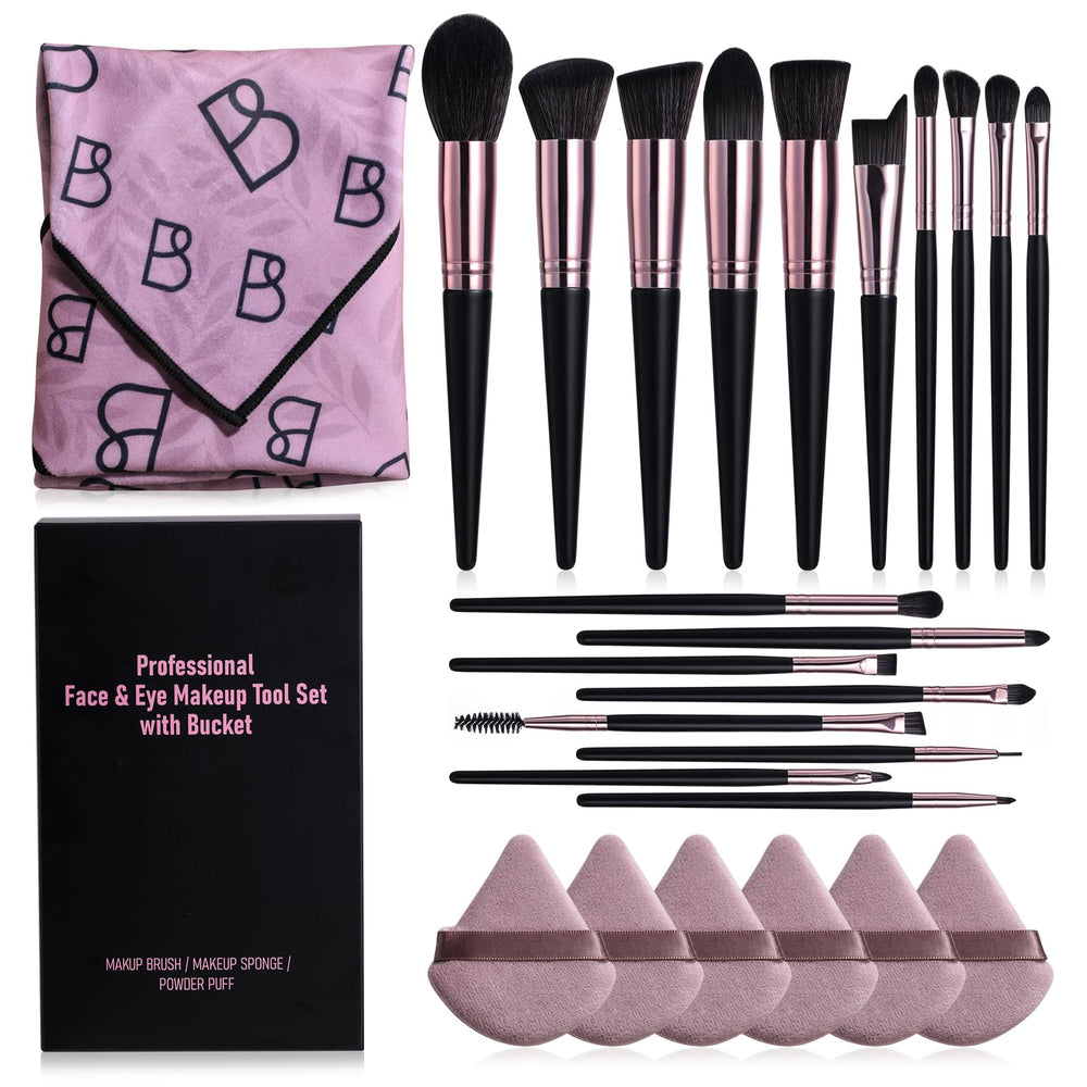 BS-MALL ensemble pinceaux maquillage 25 pièces et Triangle Puff pour application précise.