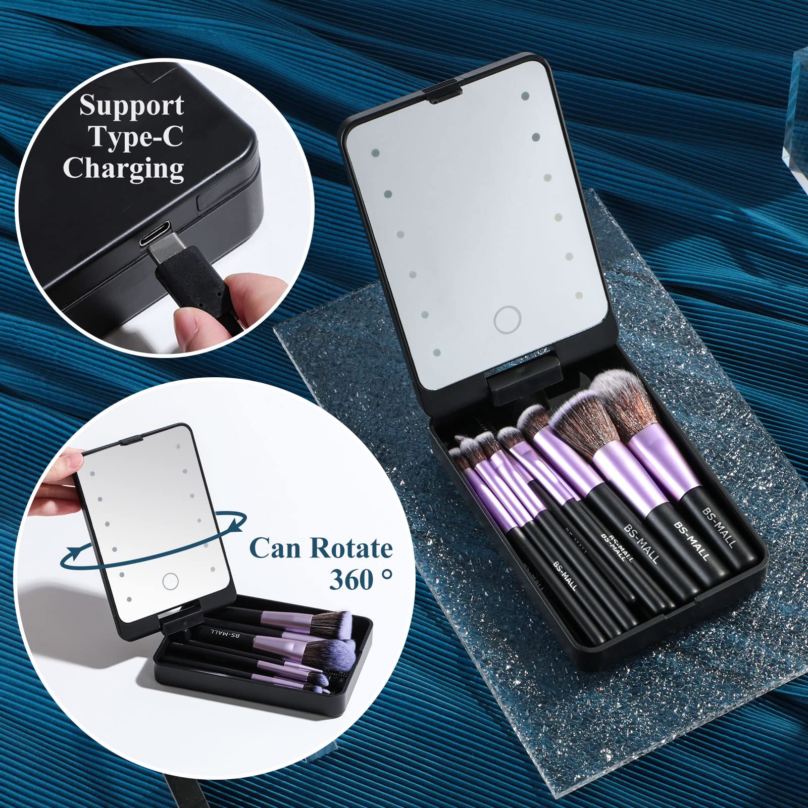 LED light mirror in BS-MALL travel case for precise makeup