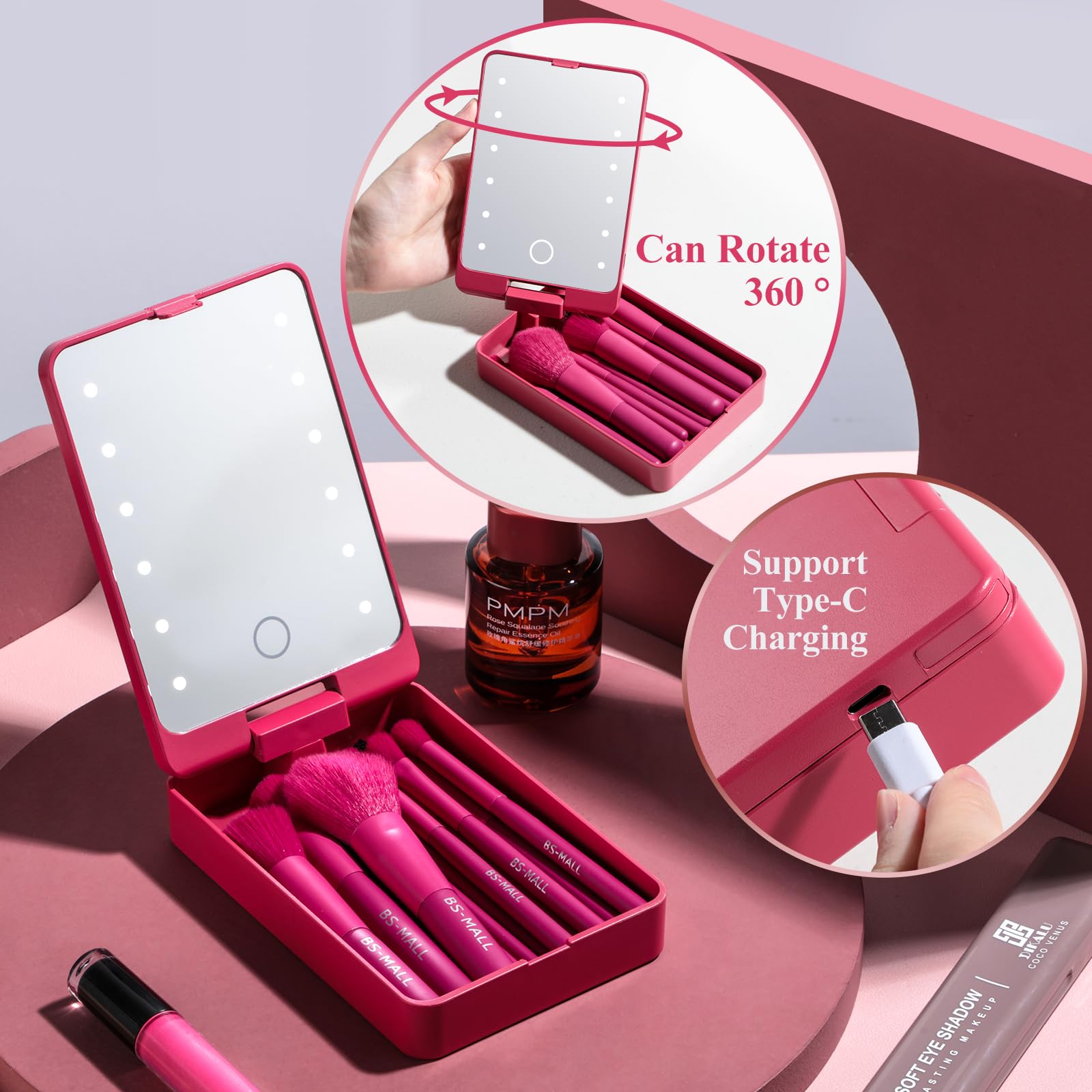 BS-MALL miroir LED voyage, éclairage net facilitant le rendu maquillage.