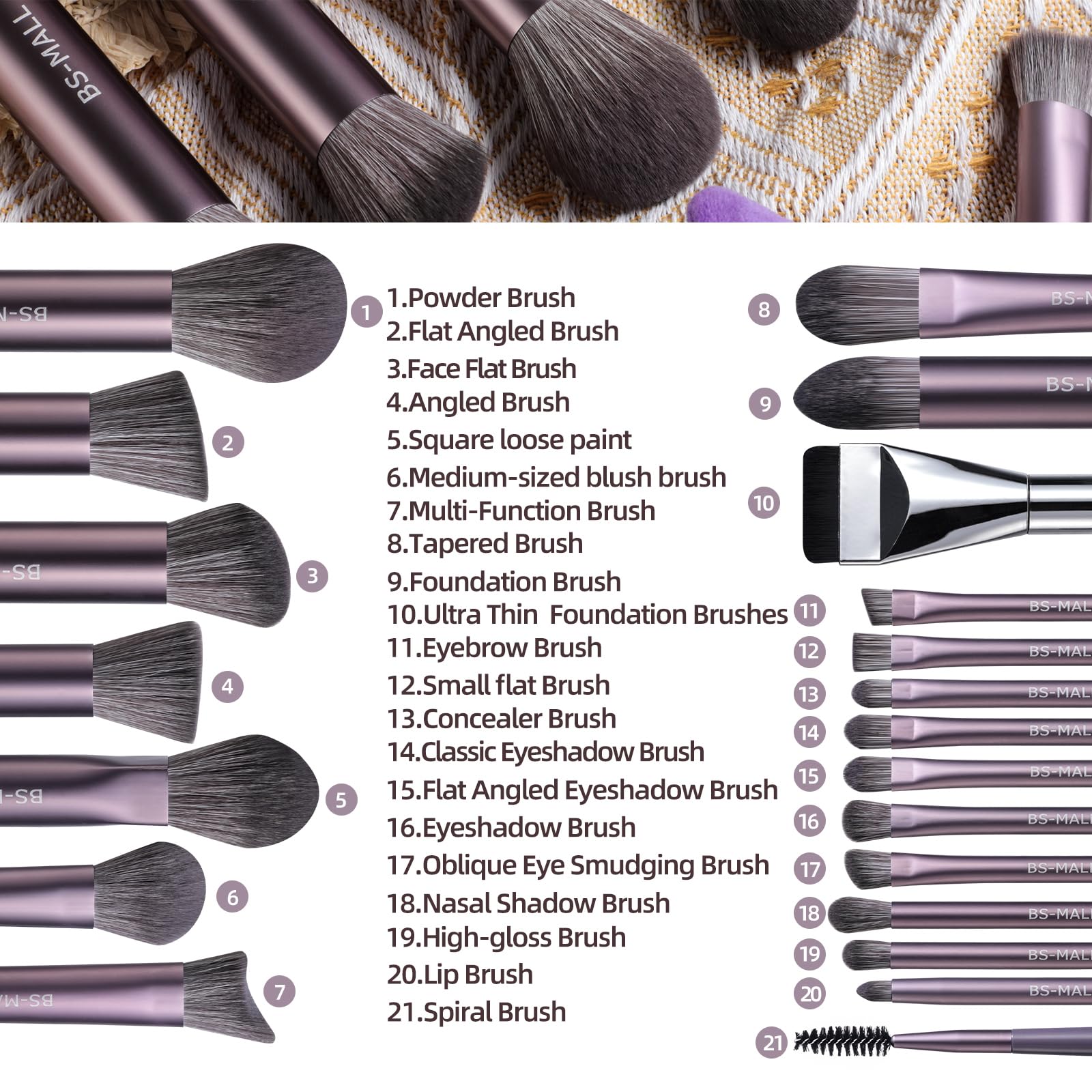 Pinceaux BS-MALL pour ombres à paupières, mélange fluide et pigment intense.