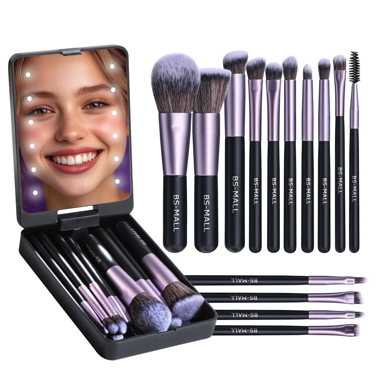 BS-MALL travel makeup brush set with purple case for on-the-go makeup