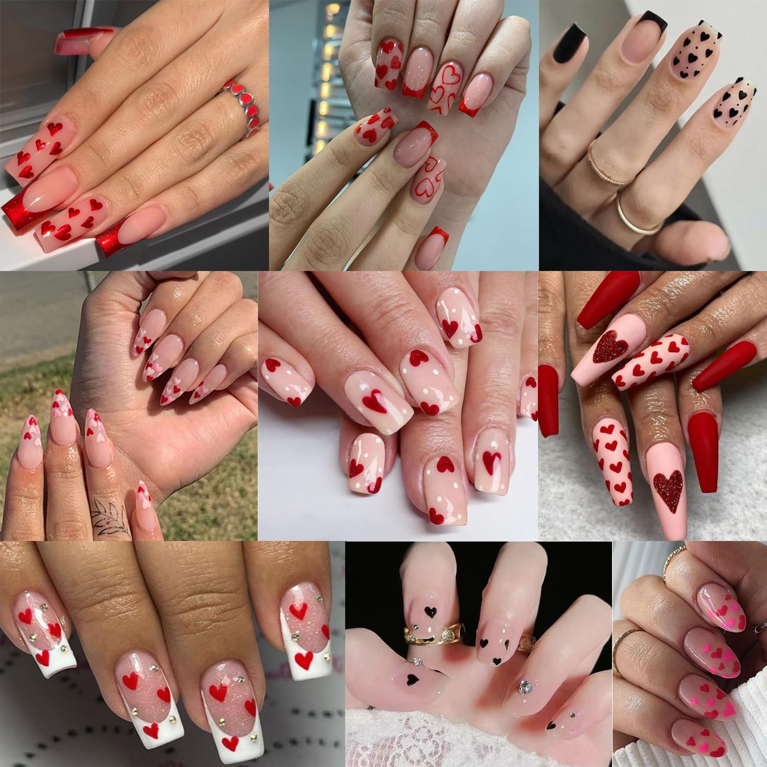 BSBTBZ autocollants coeurs noir blanc rose pour art des ongles polyvalent