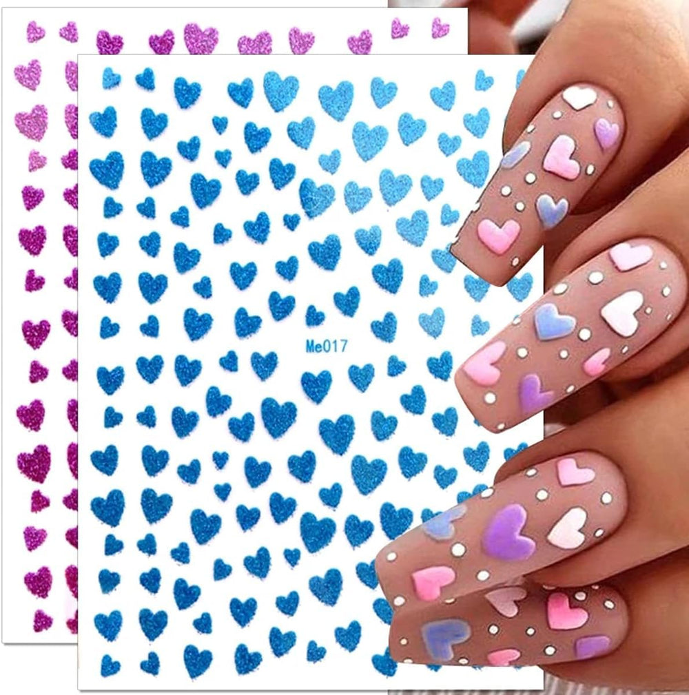 BSBTBZ autocollants coeurs roses poudre pour effet scintillant sur ongles