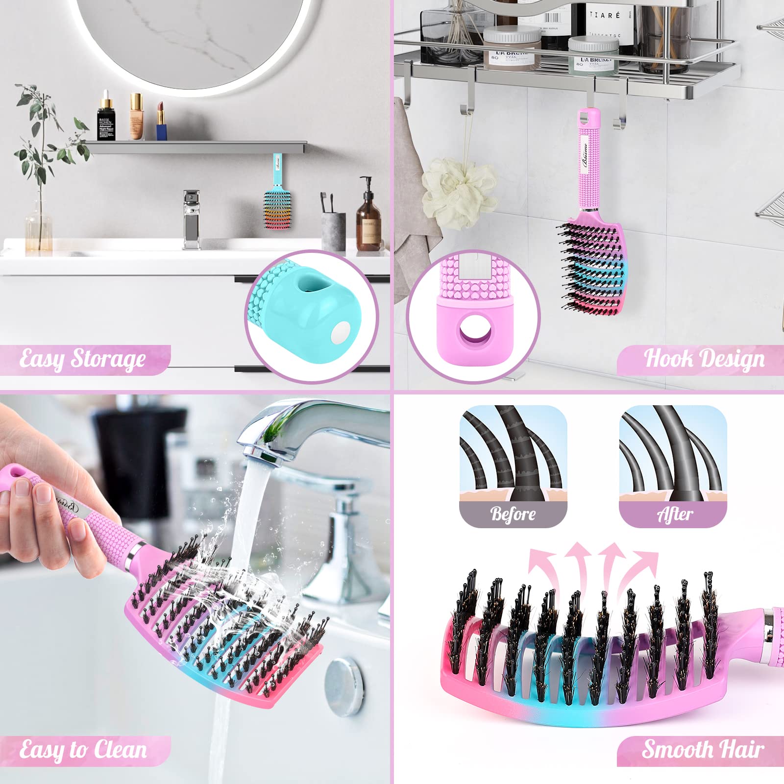 Brosse Bsisme adaptée à tous types de cheveux pour démêlage efficace.