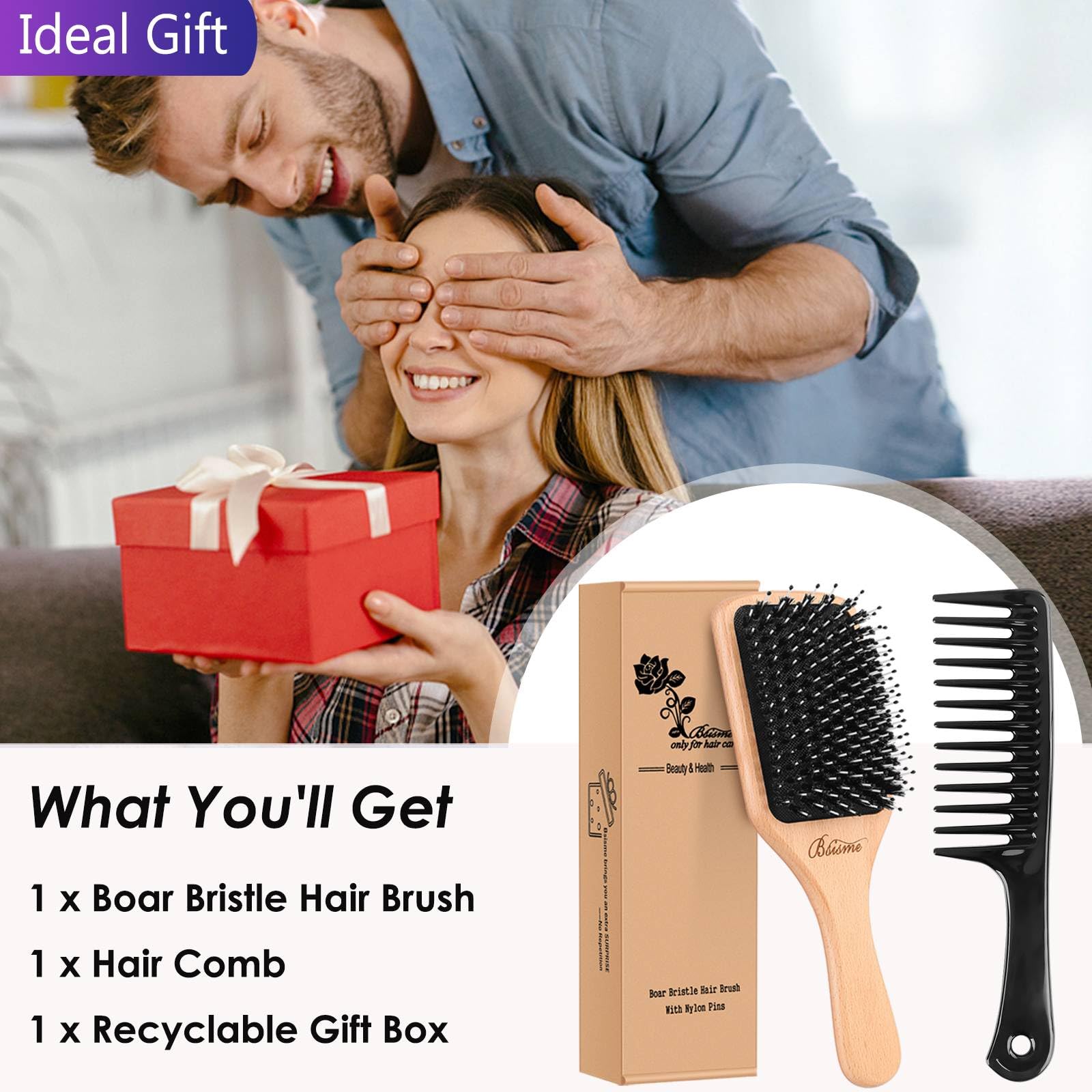 Bsisme brosse brillance naturelle, cheveux plus lisses et soyeux.
