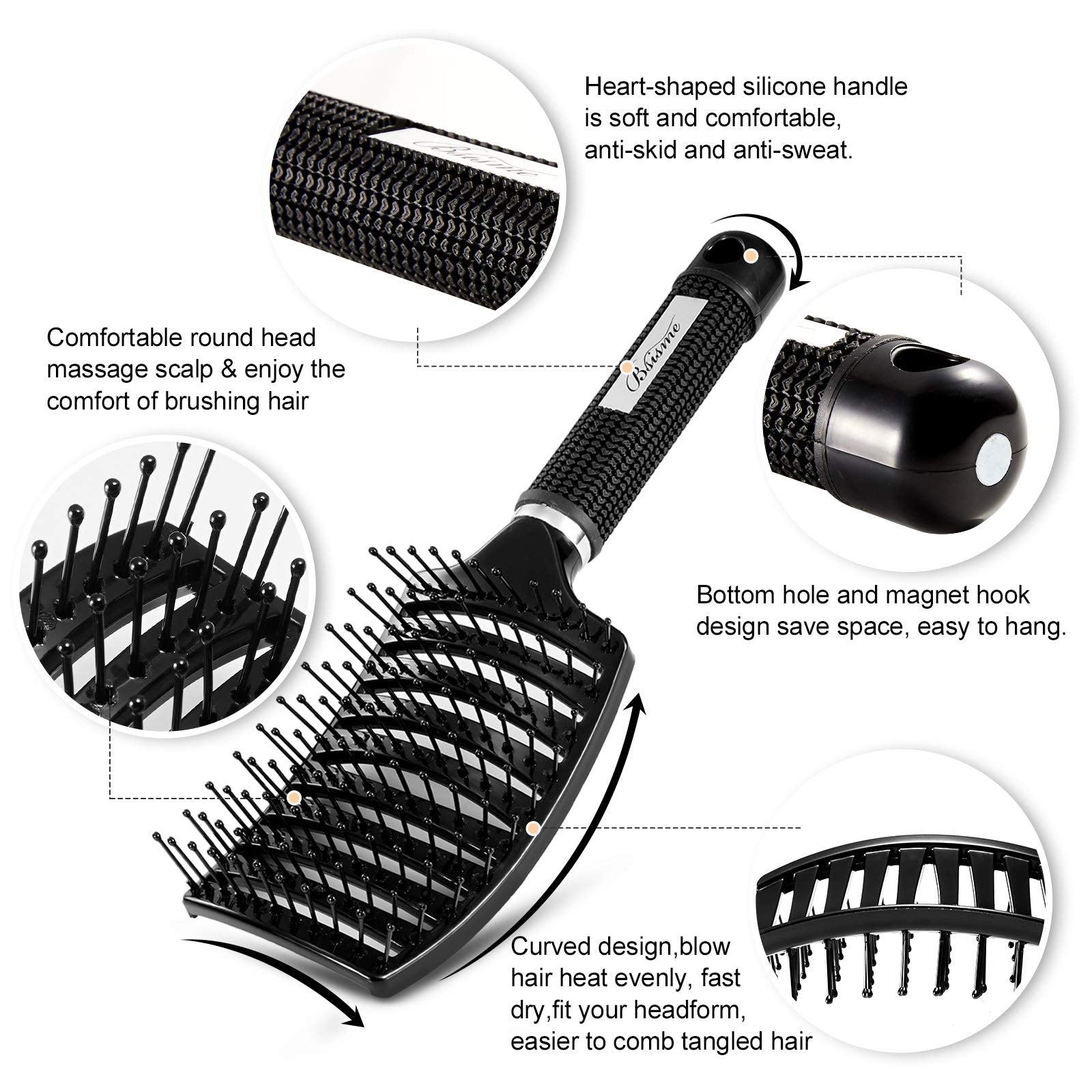 Bsisme, manche antidérapant: prise en main confortable pendant le brushing.