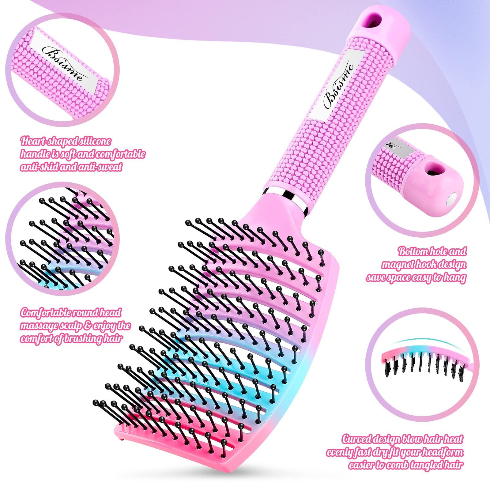 Bsisme brosse detanglant nylon, poils doux qui glissent sans tirer.