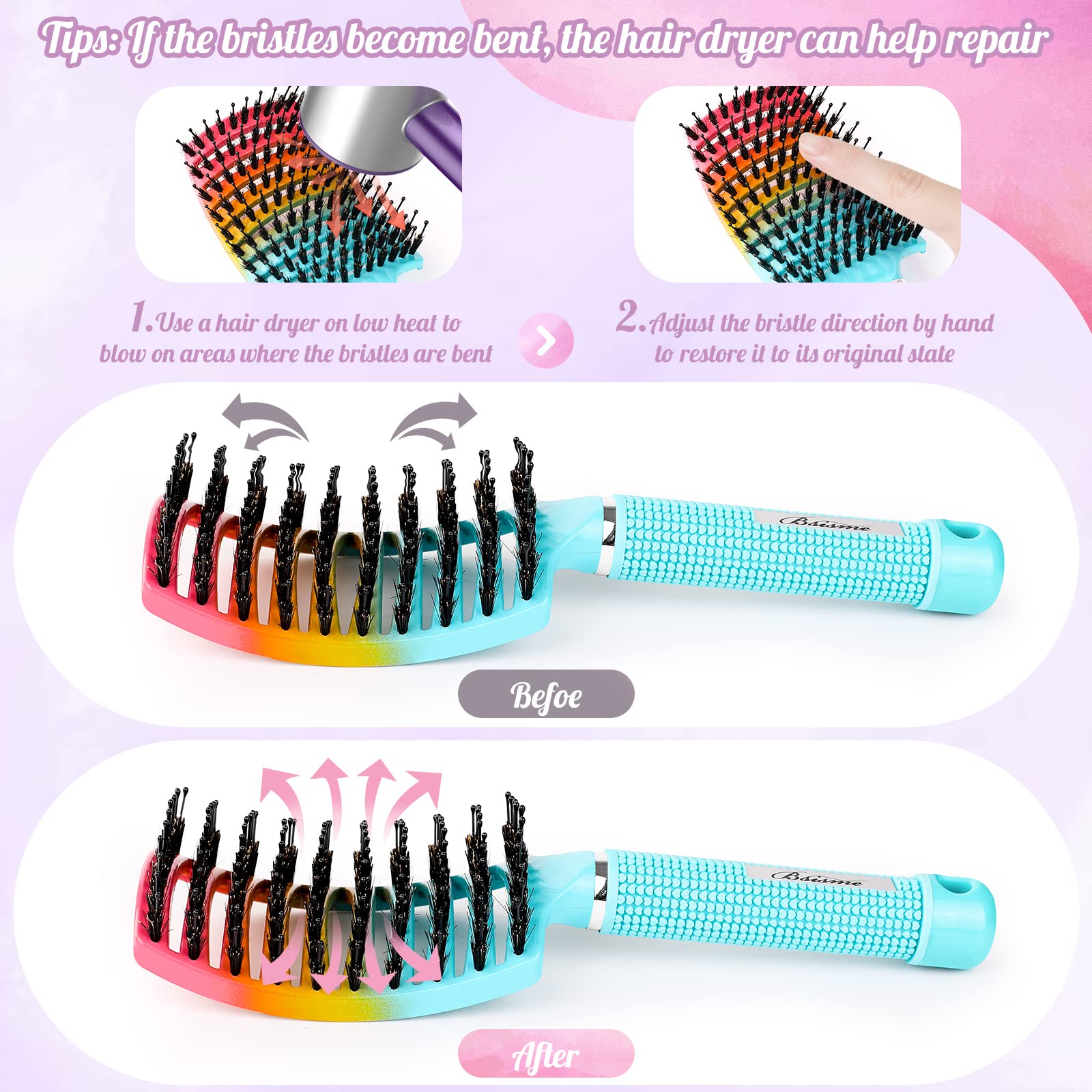 Bsisme brosse poignee anti-derapante pour une prise en main confortable.