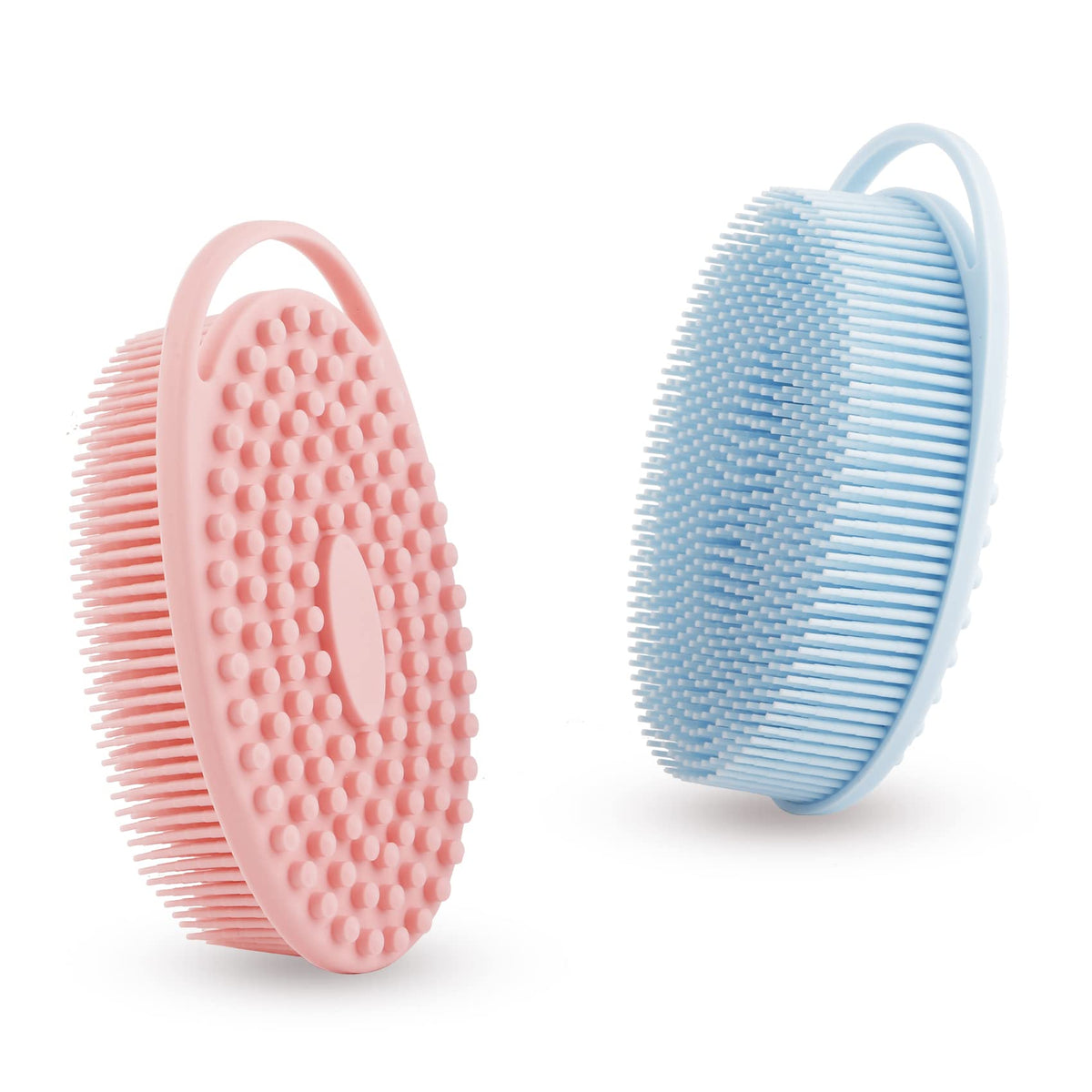Gant gommant Bsofing en silicone rose, douceur adaptée à la peau sensible.