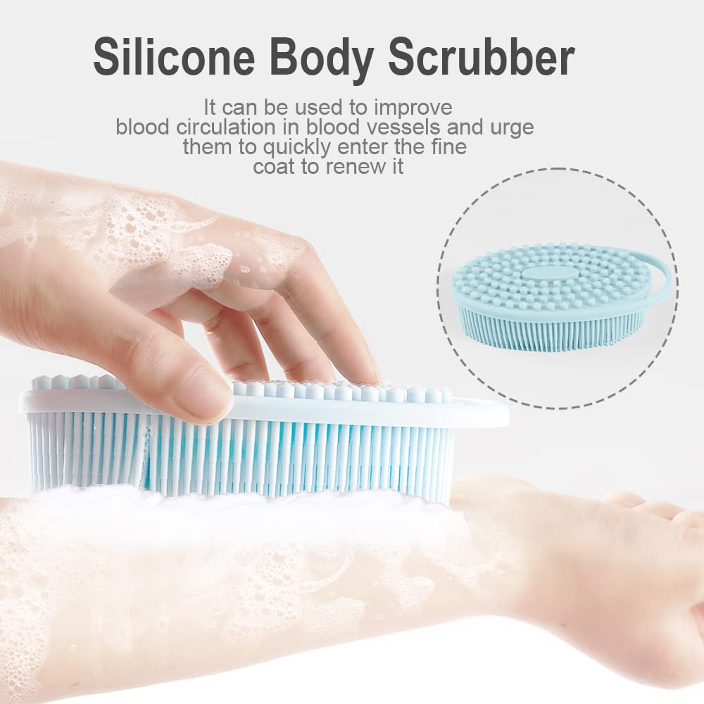 Brosse douche silicone Bsofing rose, mousse riche et rapide.