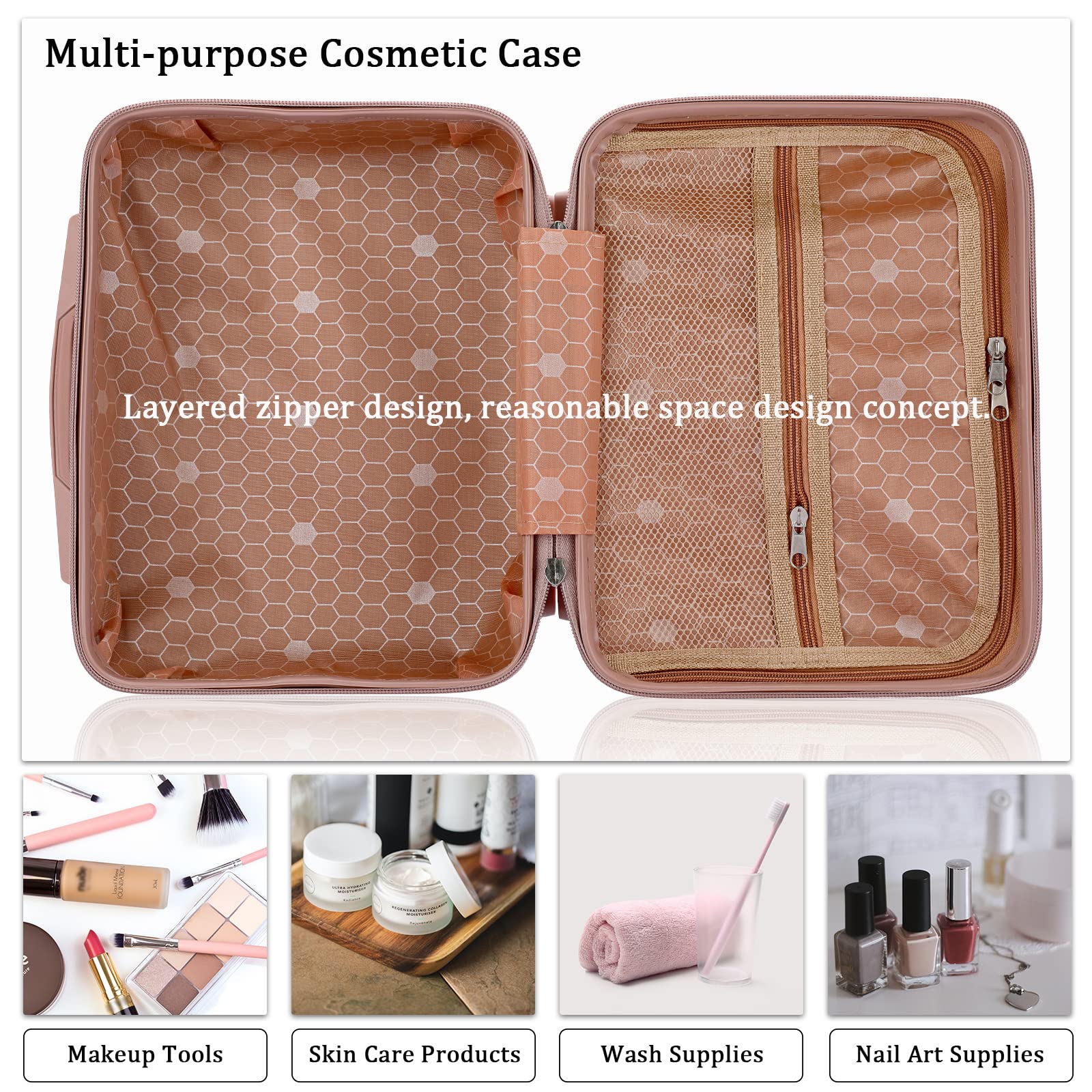 BSTKEY coffret maquillage voyage rose-dore compartiments organisés