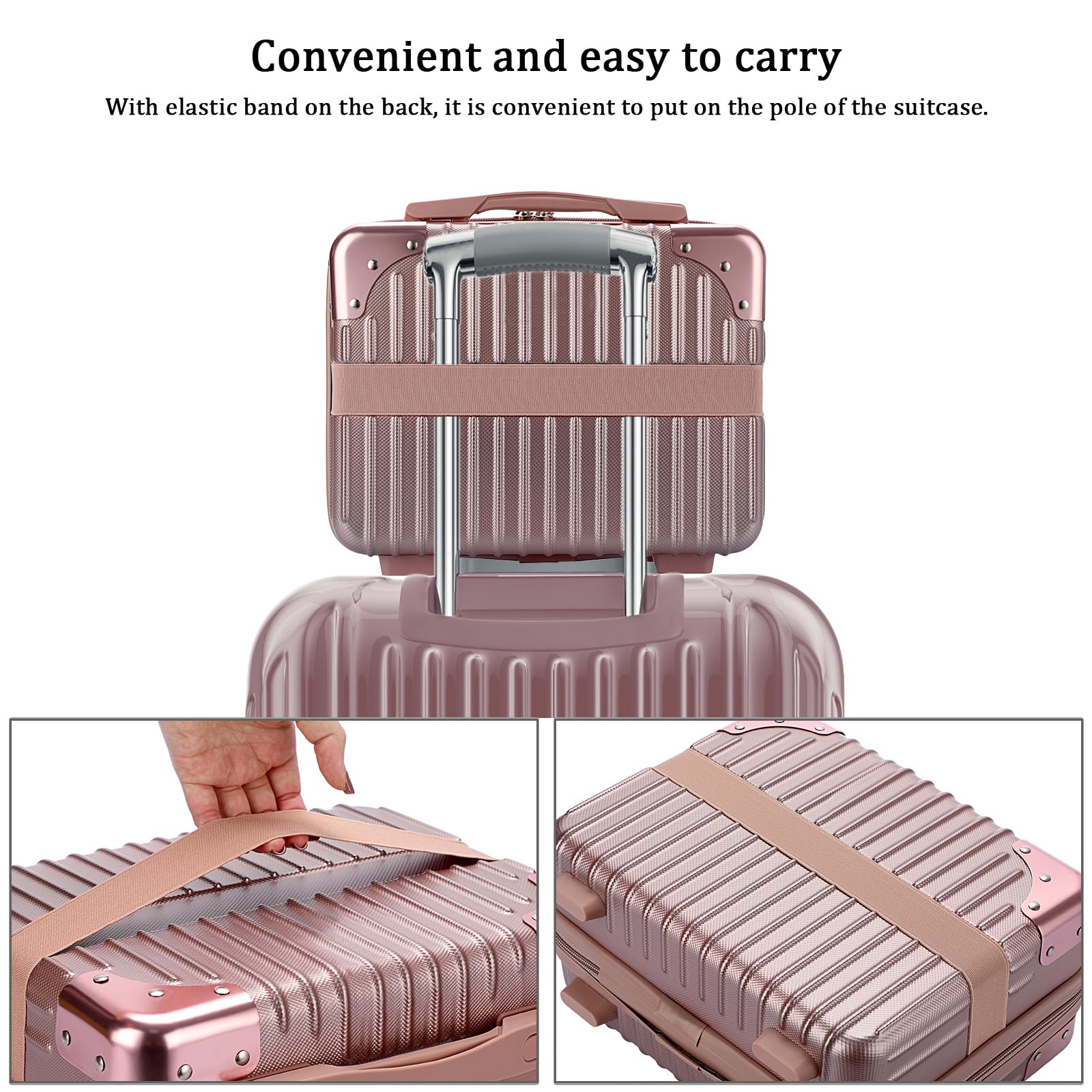 BSTKEY coffret maquillage voyage rose-dore poignée et zip robuste