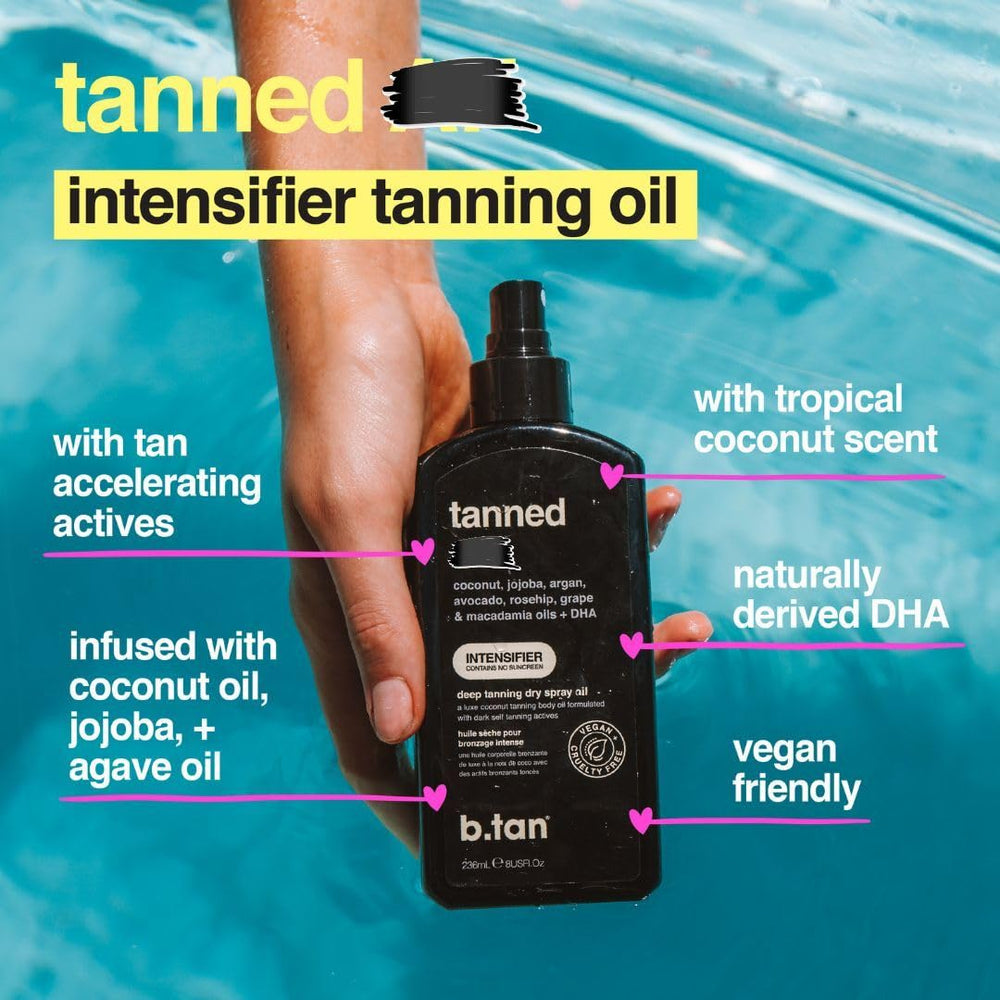 B.TAN dark tan kit packaging highlighting premium tanning options.