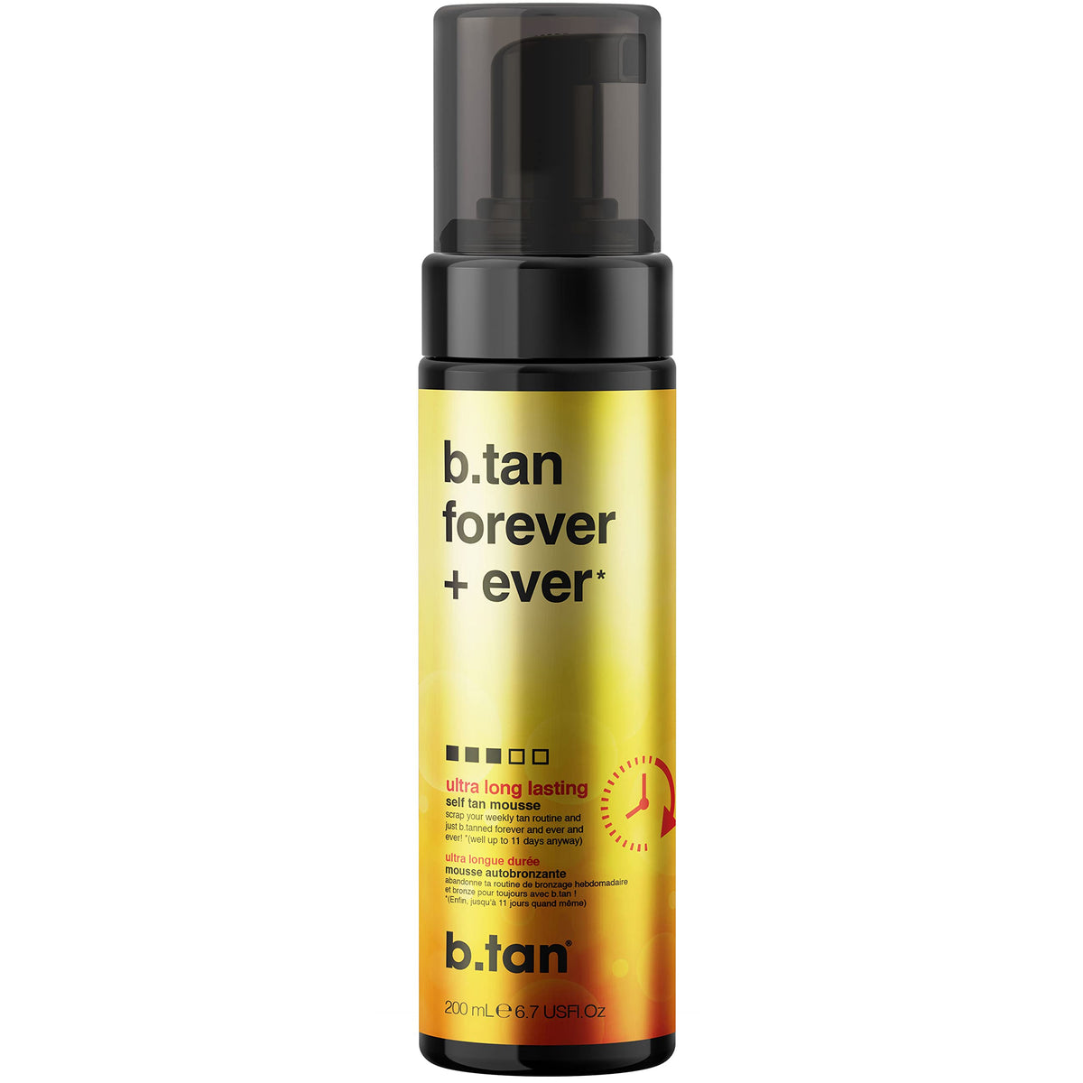 Mousse auto-bronzante B.TAN – teinte bronze durable sans parfum.