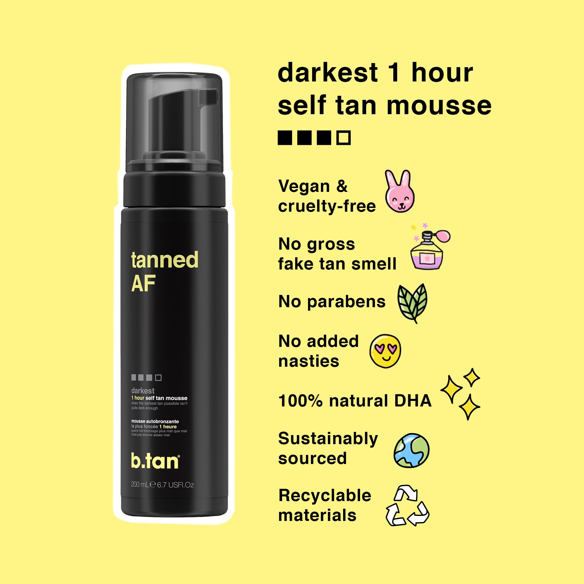 b.tan mousse auto-bronzante foncee - temps de developpement d'une heure