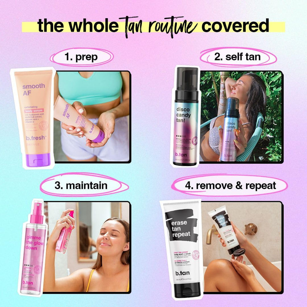 B.TAN transfer-resistant and dark tan shade preview on skin