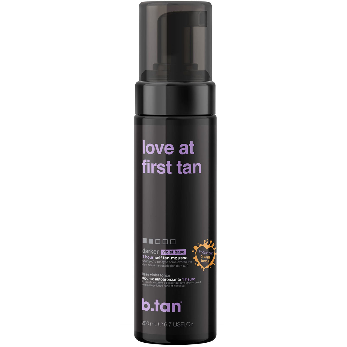 B.TAN Violet Base Mousse visage et corps, texture légère pour une application fluide.