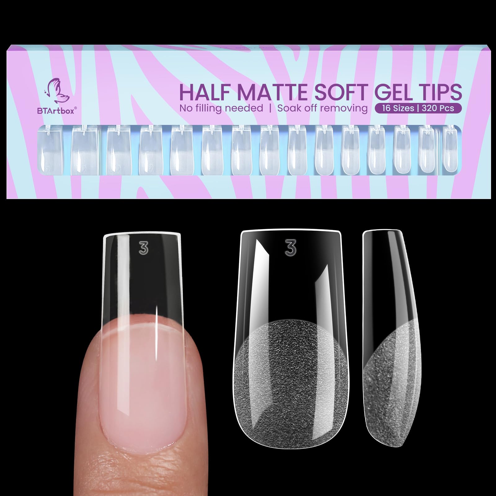 BTArtbox carres gel ongles - 320pcs: extension rapide pour un look naturel.