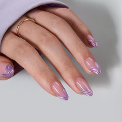 BTArtbox French Tip Press On Nails with lamp-curable chrome, short almond shape for natural looking wear