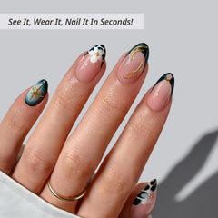 BTArtbox Green Romance: ongles amande courts pour un look élégant.