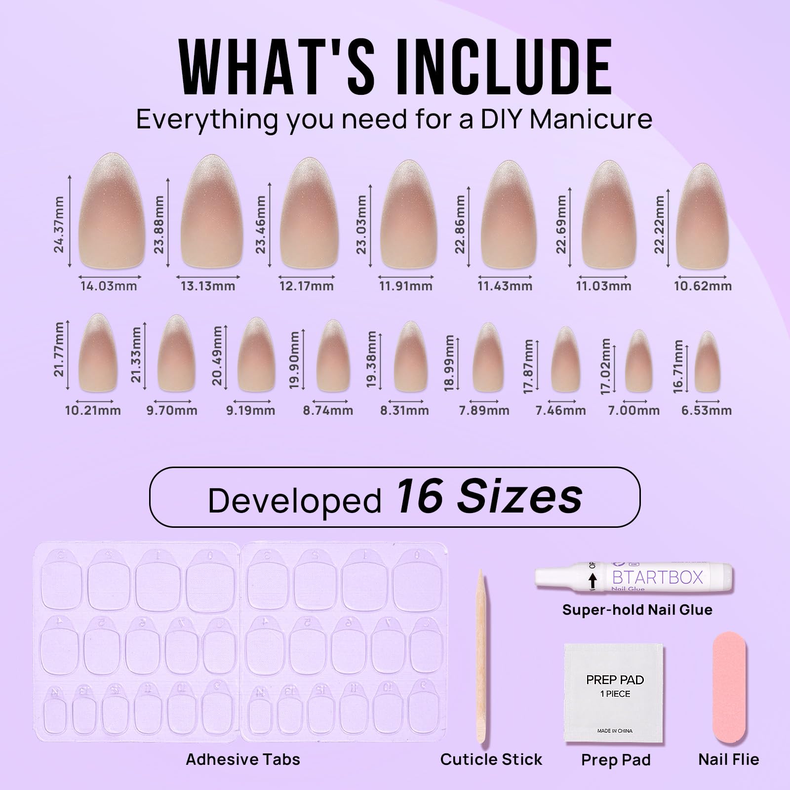 BTArtbox nails come in 15 sizes for a precise, comfortable fit.