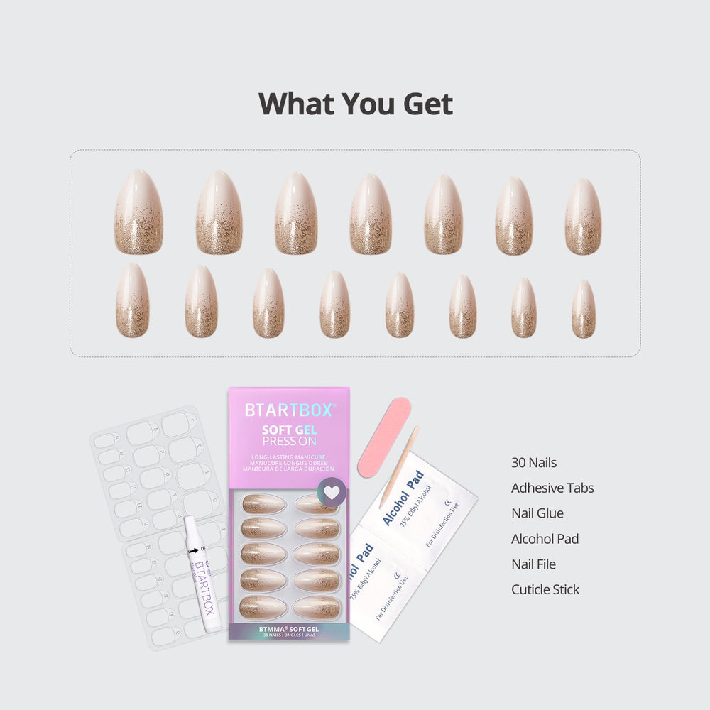 BTArtbox Ongles Amande Champagne Frost – finition naturelle et confortable