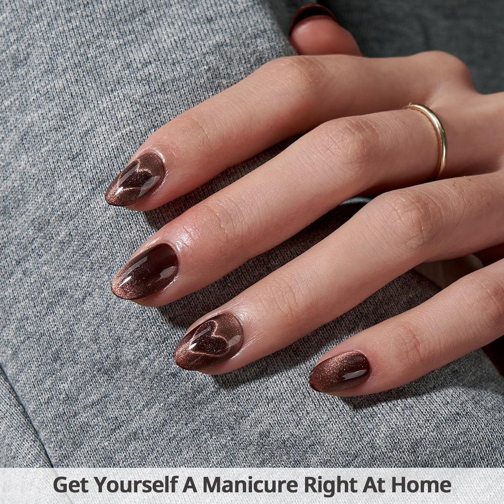 BTArtbox Ongles œil de chat marron: application rapide et adhérence fiable avec colle.