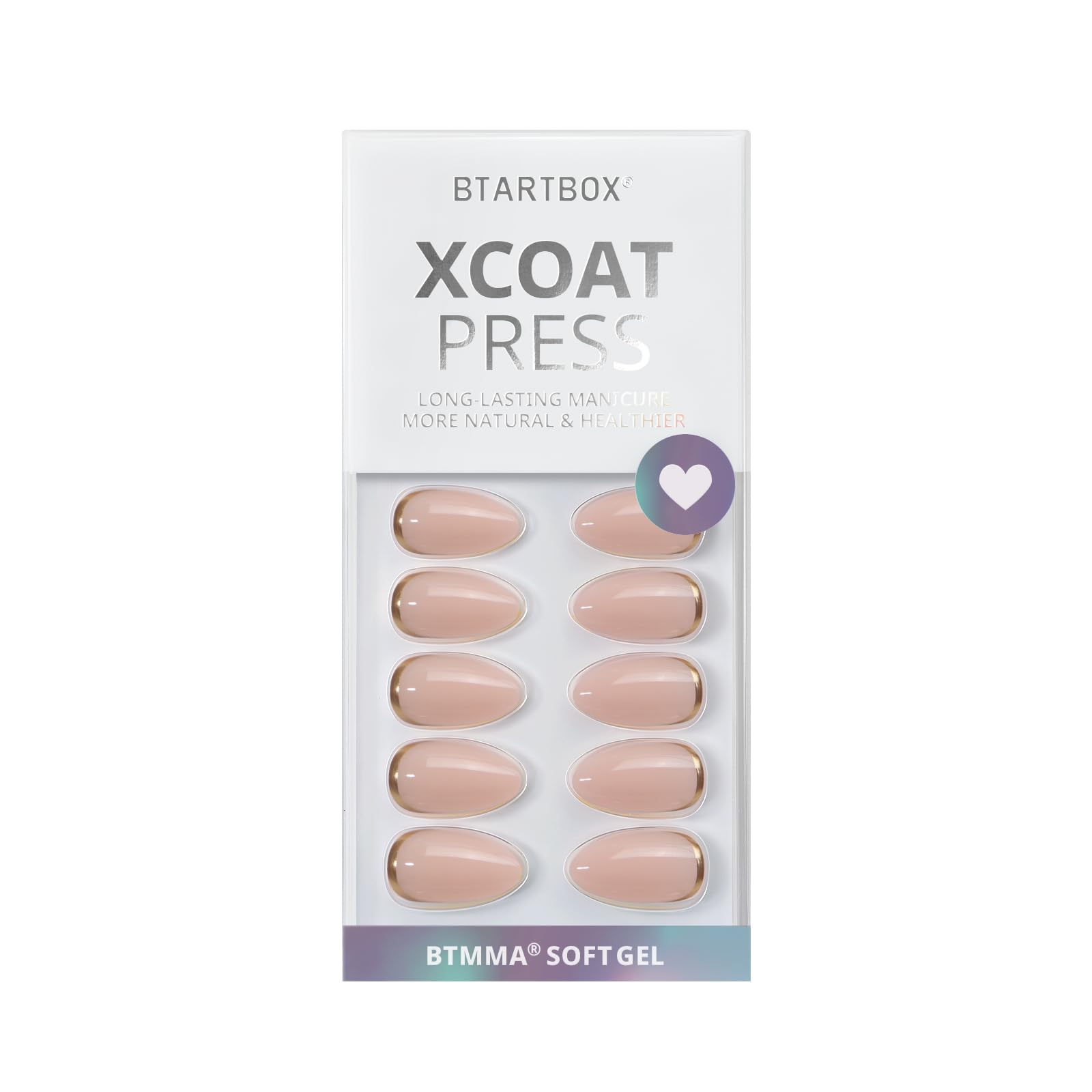 BTArtbox Ongles press on amandes - motif or doré avec détail scintillant