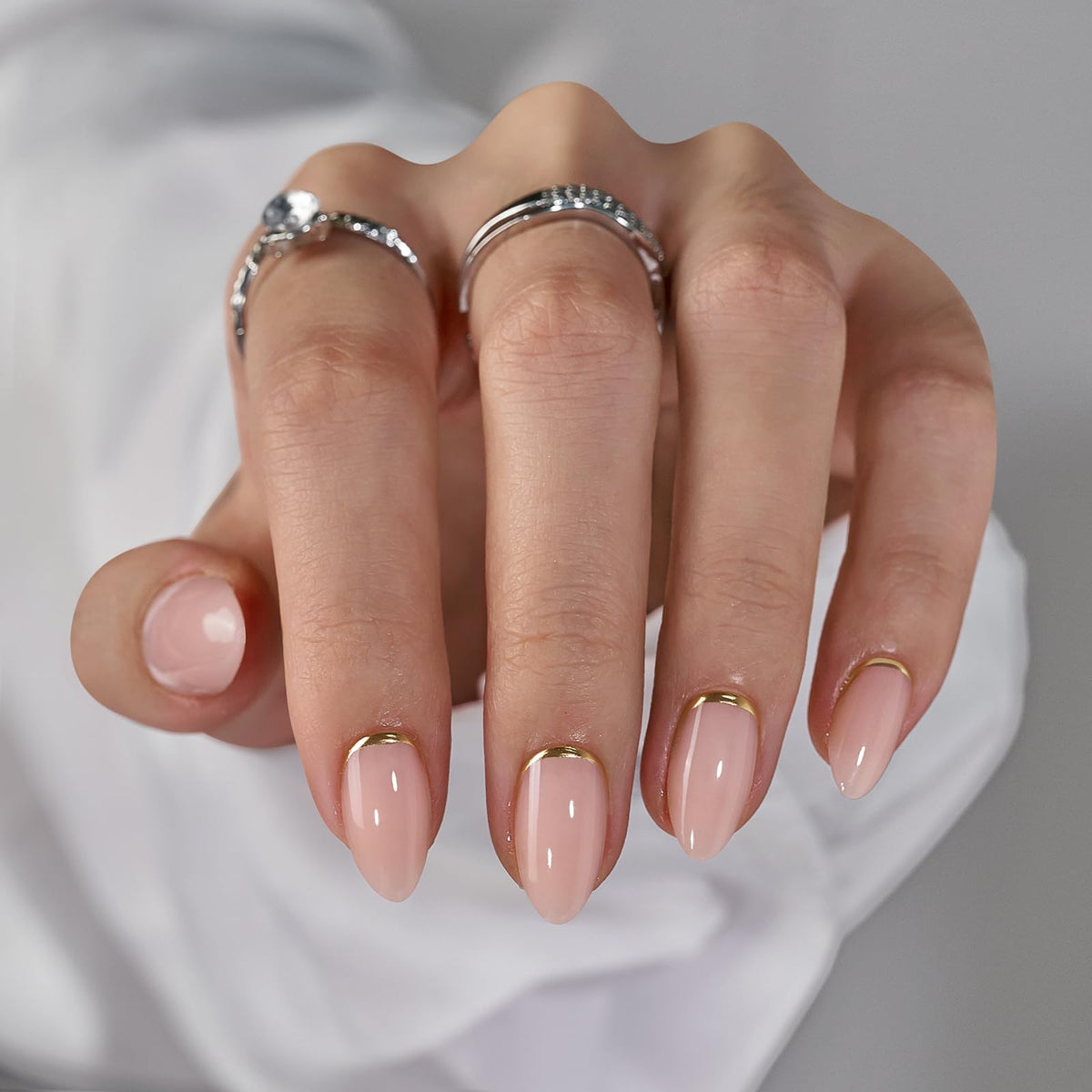 BTArtbox Ongles press on amandes or feuillet doré – ensemble complet pour une manucure durable